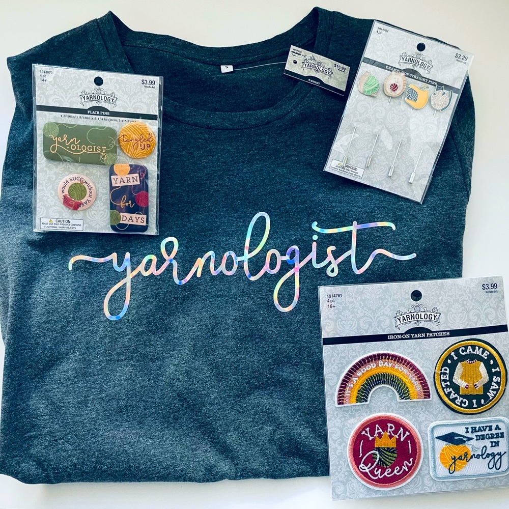 Yarnologist  - Yarnology shirt with pins and patches